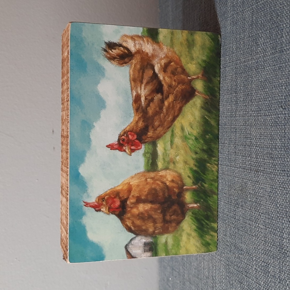 Wood Box Sign Wall Art Shelf Sitter Chicken Chickens Hen Egg Farmer NWT